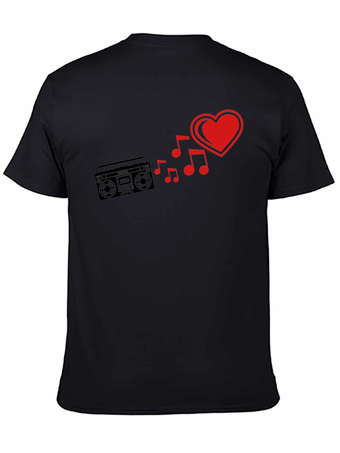 Retro Music Love T-Shirt - Boombox & Heart Design