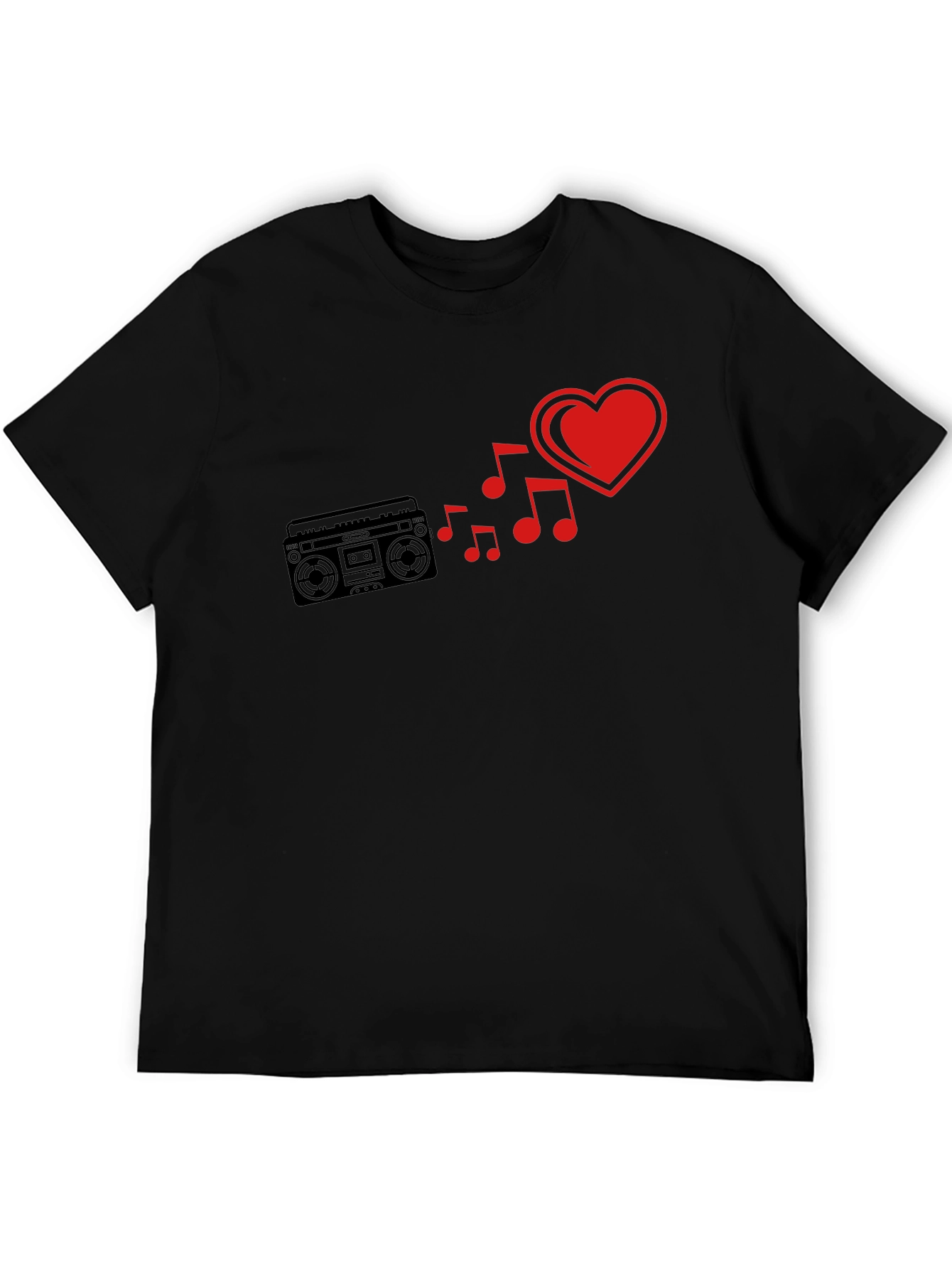 Retro Music Love T-Shirt - Boombox & Heart Design