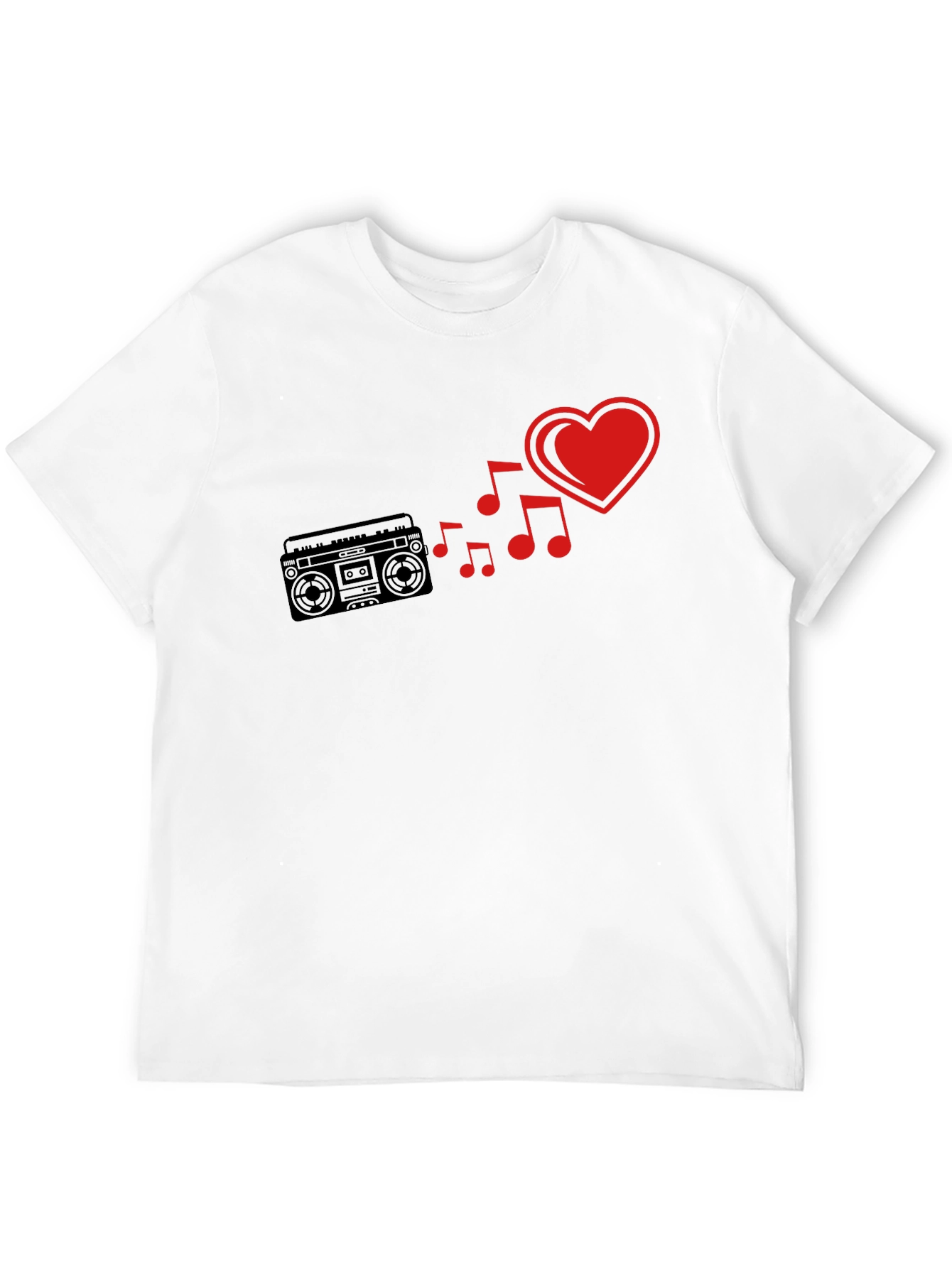 Retro Music Love T-Shirt - Boombox & Heart Design