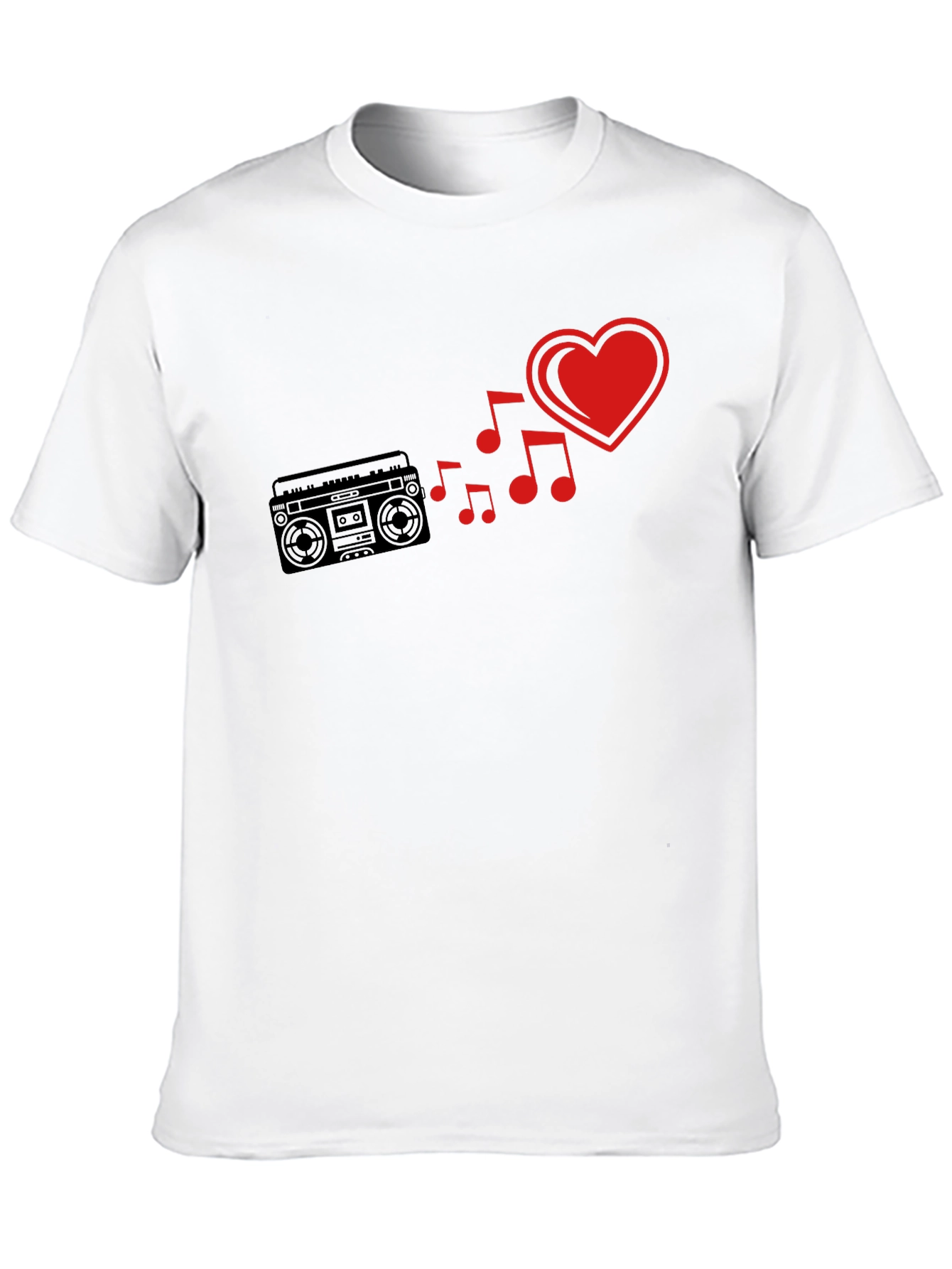 Retro Music Love T-Shirt - Boombox & Heart Design
