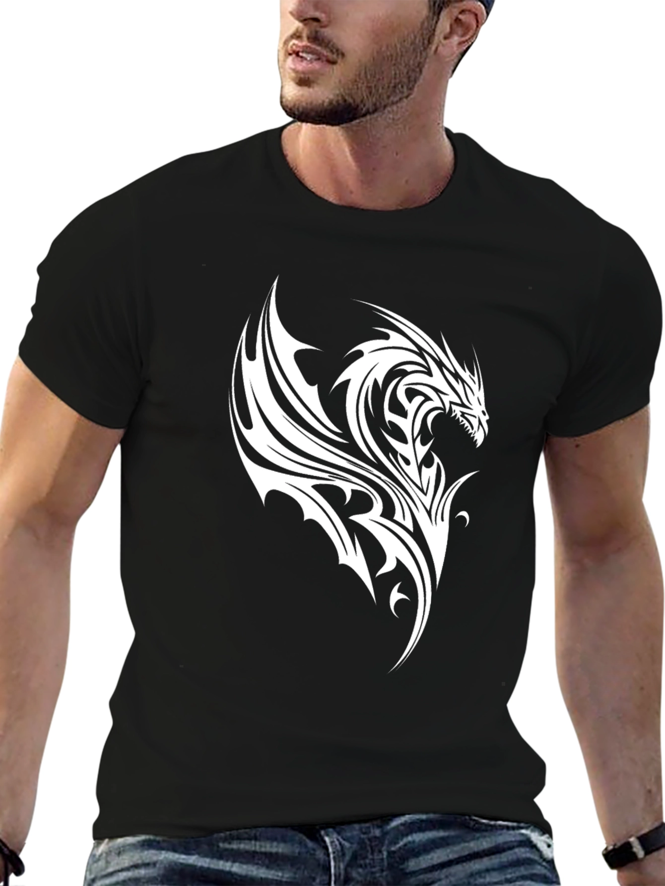 Dragon Graphic Print Black T-Shirt