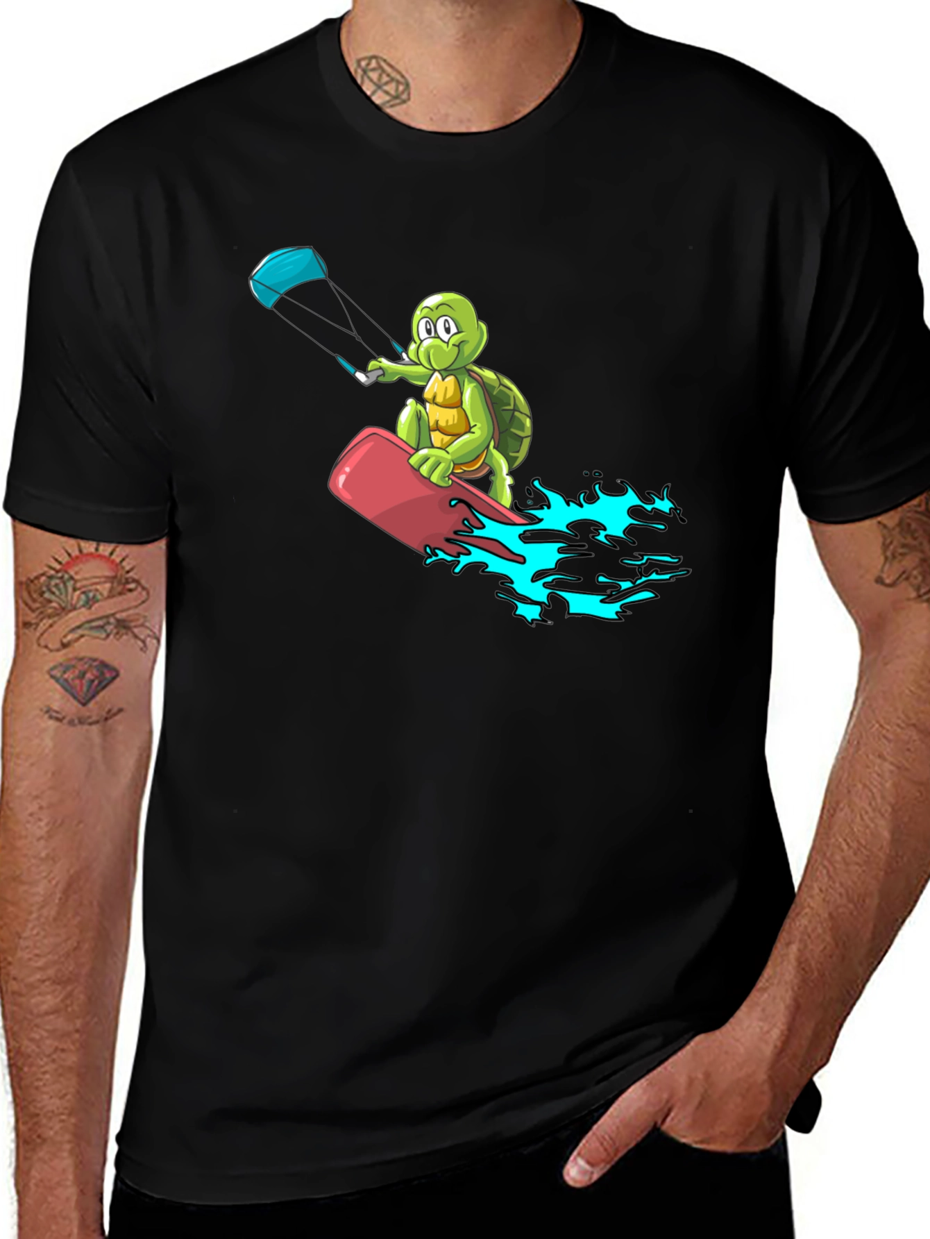 Turtle Kitesurfing Black T-Shirt