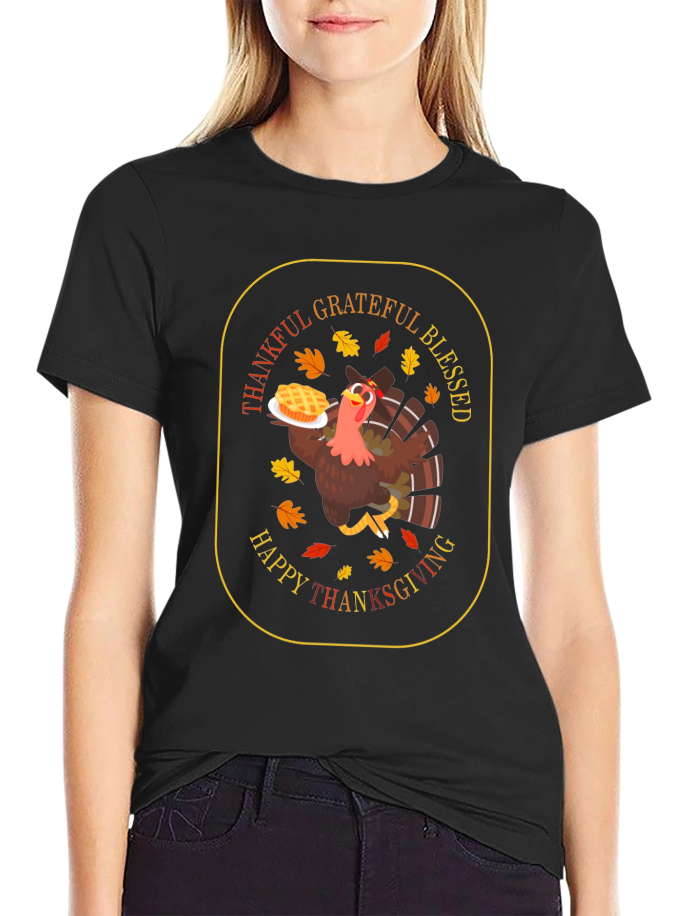 Thanksgiving Turkey T-Shirt: Grateful Blessed Happy