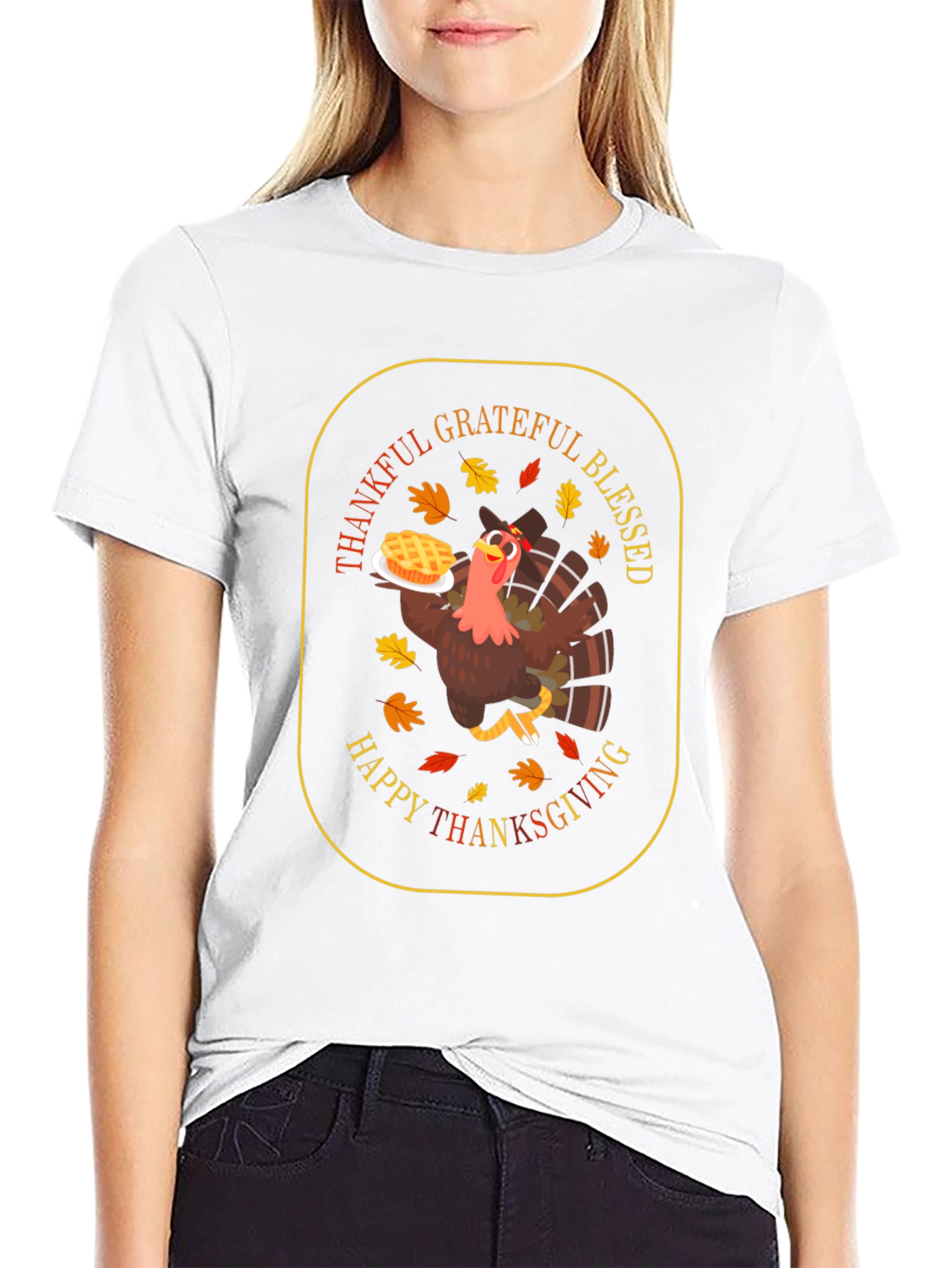 Thanksgiving Turkey T-Shirt: Grateful Blessed Happy