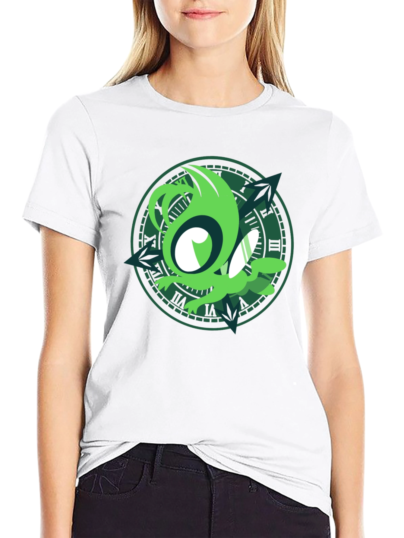 Green Sprite Graphic Black T-Shirt