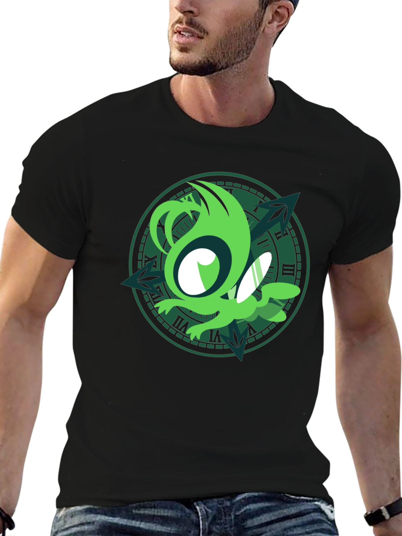 Green Sprite Graphic Black T-Shirt