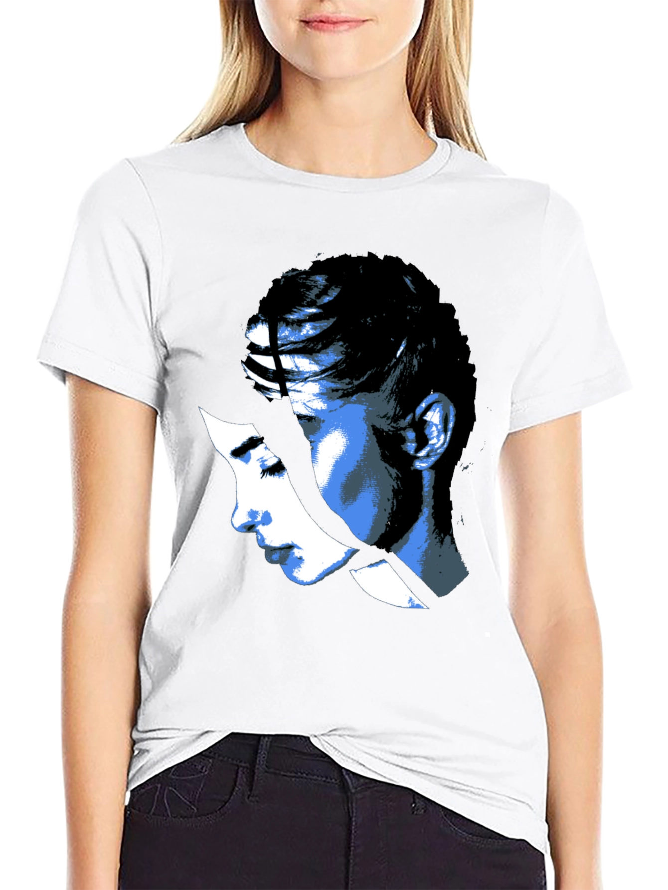 Abstract Face Graphic Print Black T-Shirt