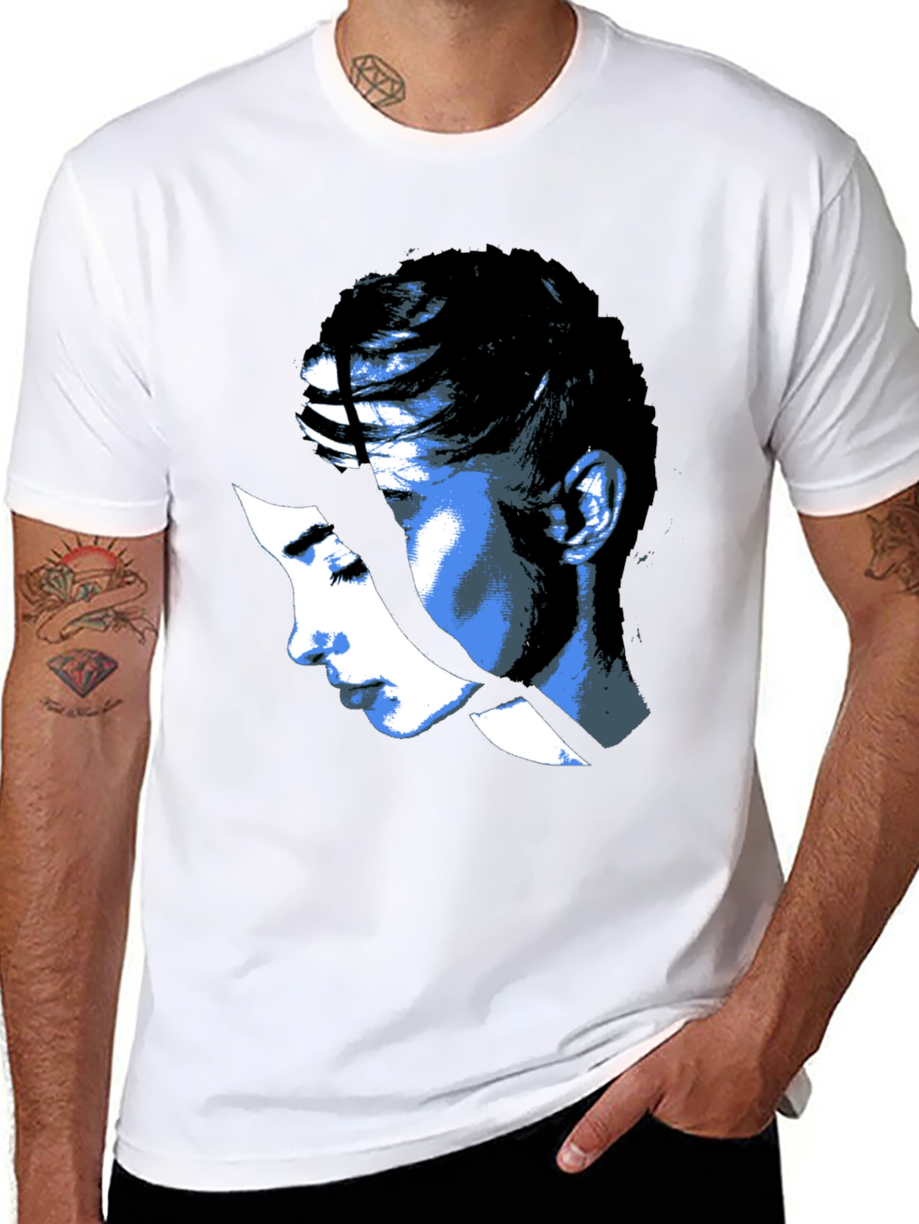 Abstract Face Graphic Print Black T-Shirt