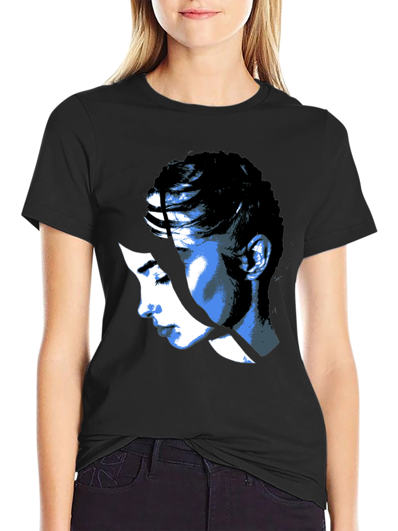 Abstract Face Graphic Print Black T-Shirt
