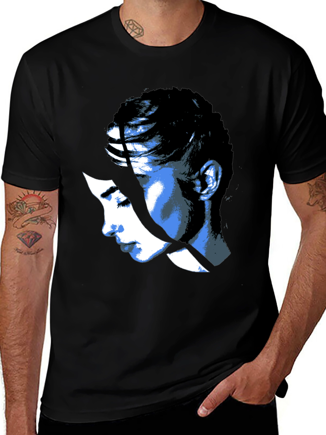 Abstract Face Graphic Print Black T-Shirt