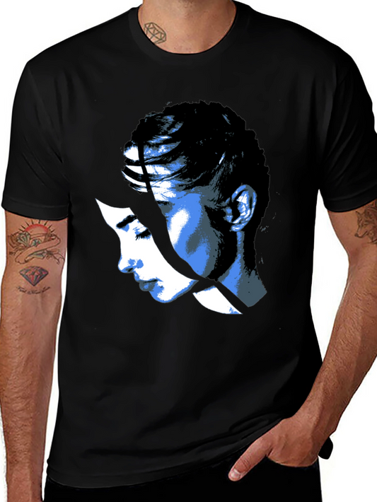Abstract Face Graphic Print Black T-Shirt
