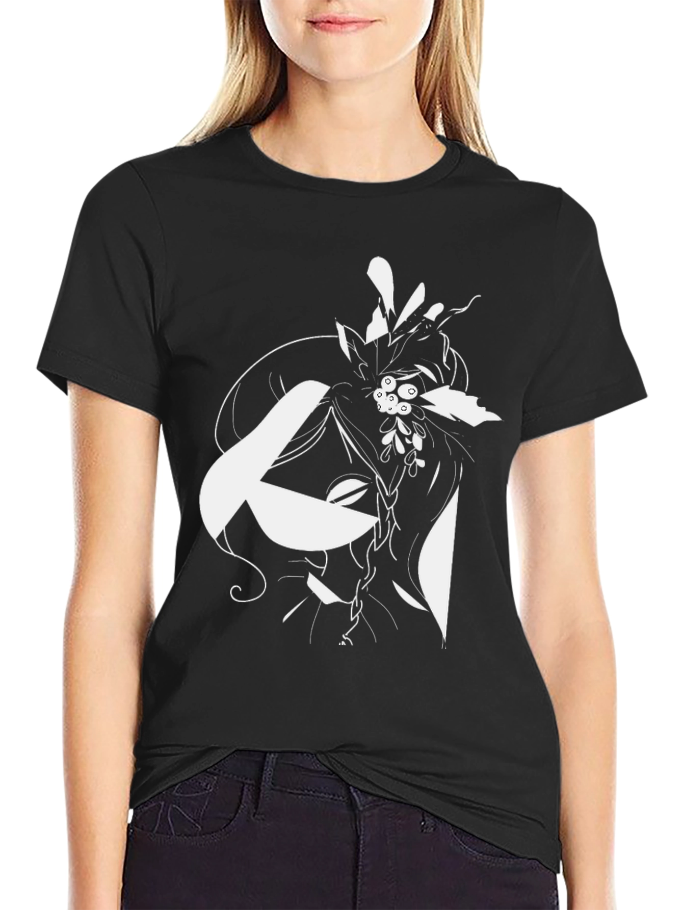Abstract Floral Graphic Black T-Shirt