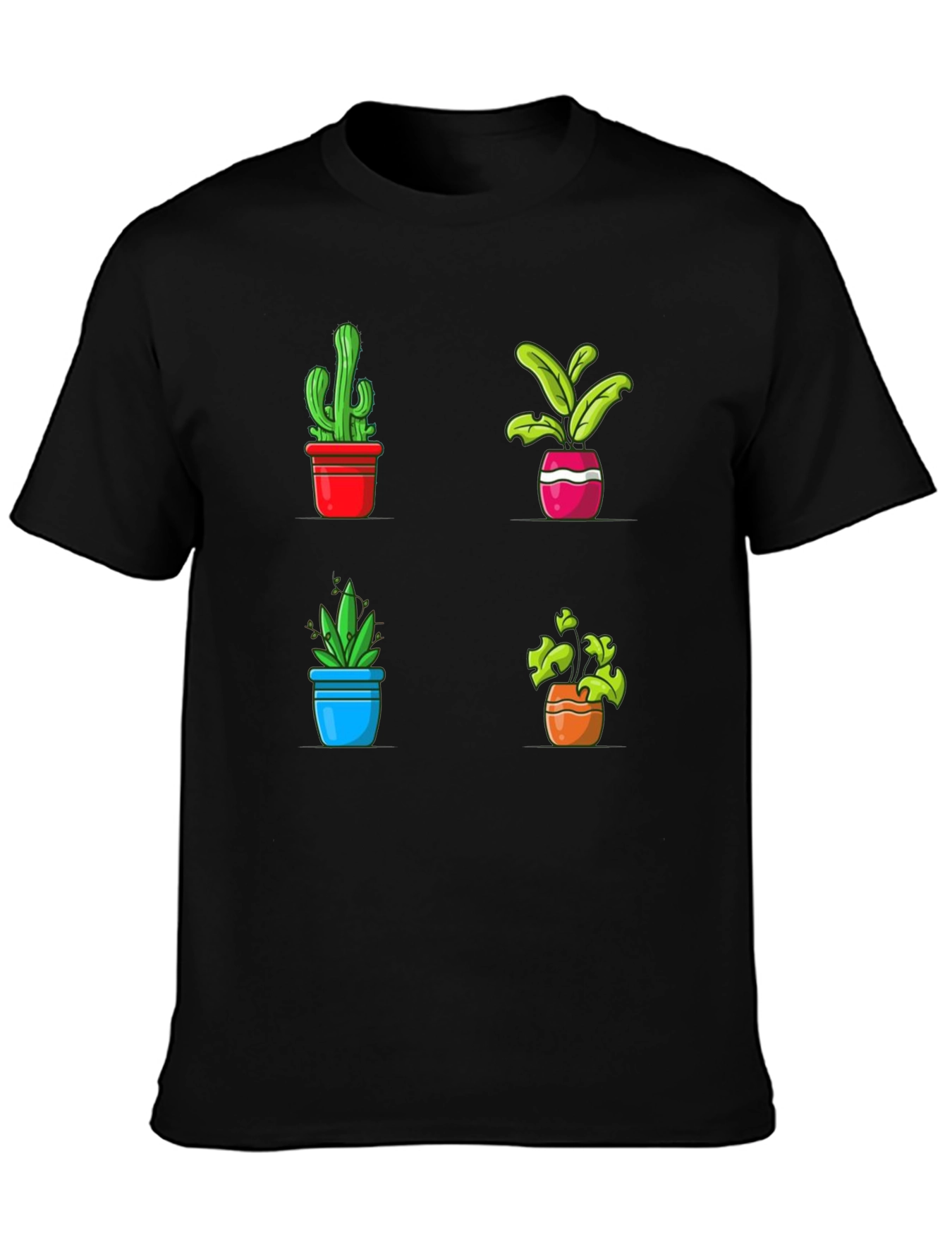 Potted Plants Graphic Tee - Black Cotton T-Shirt