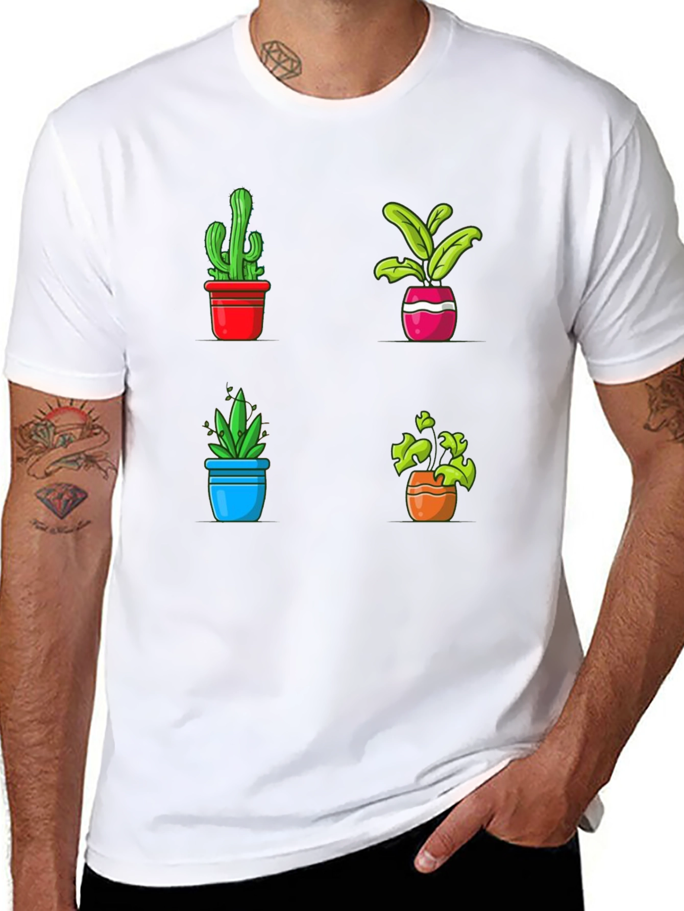 Potted Plants Graphic Tee - Black Cotton T-Shirt