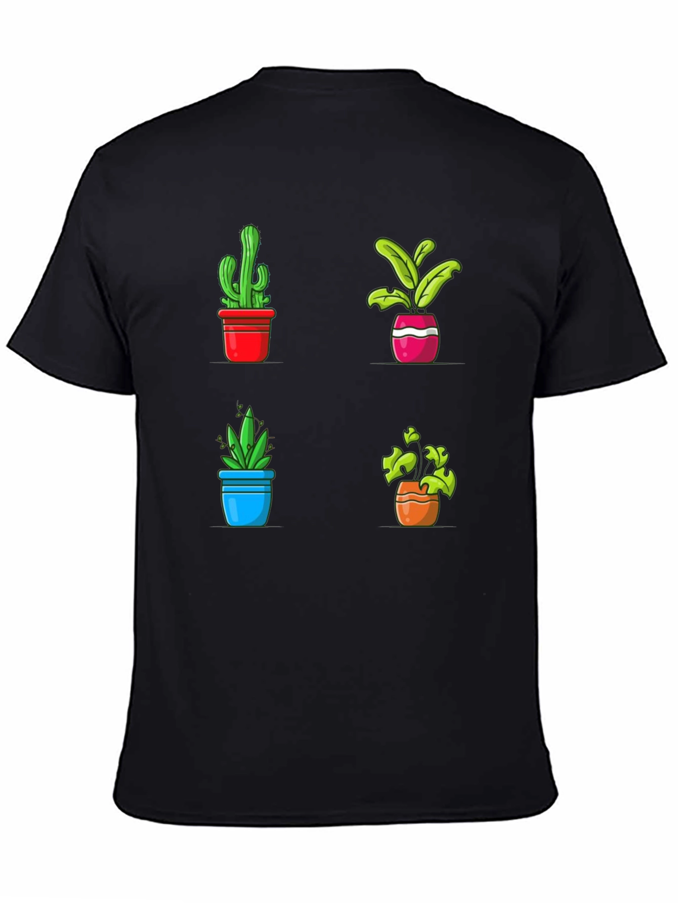Potted Plants Graphic Tee - Black Cotton T-Shirt