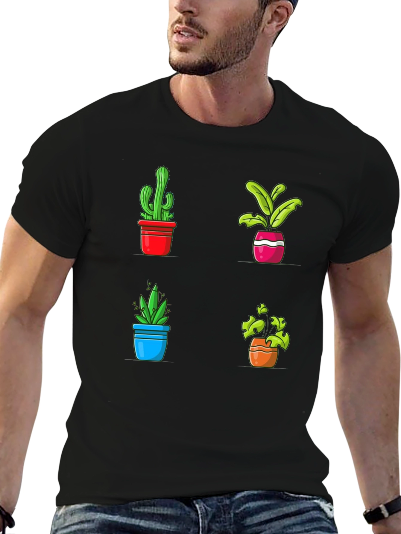 Potted Plants Graphic Tee - Black Cotton T-Shirt