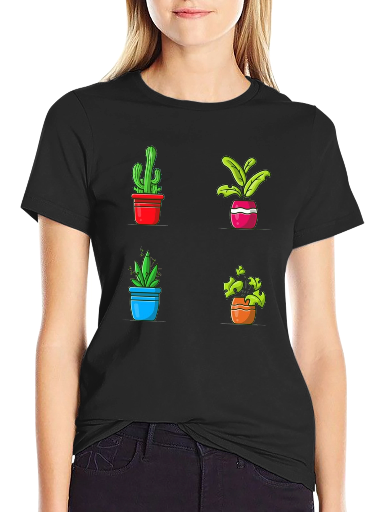 Potted Plants Graphic Tee - Black Cotton T-Shirt