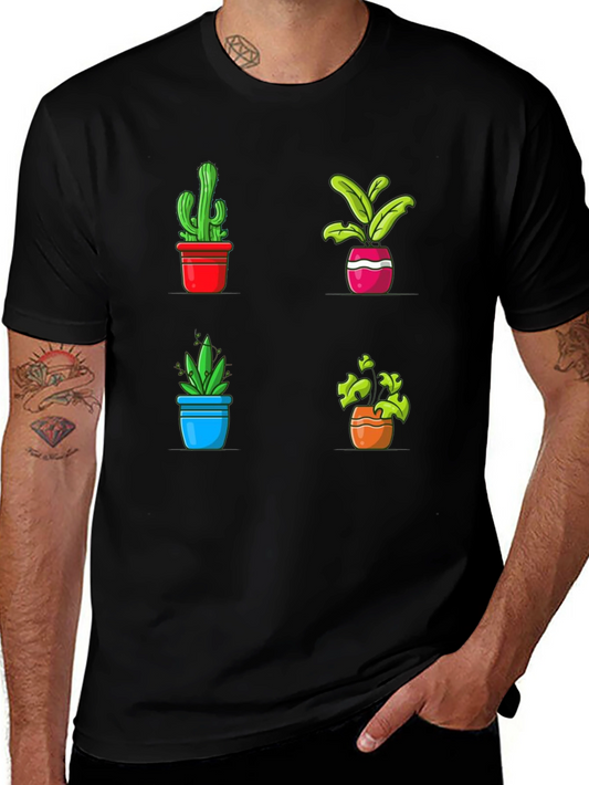 Potted Plants Graphic Tee - Black Cotton T-Shirt