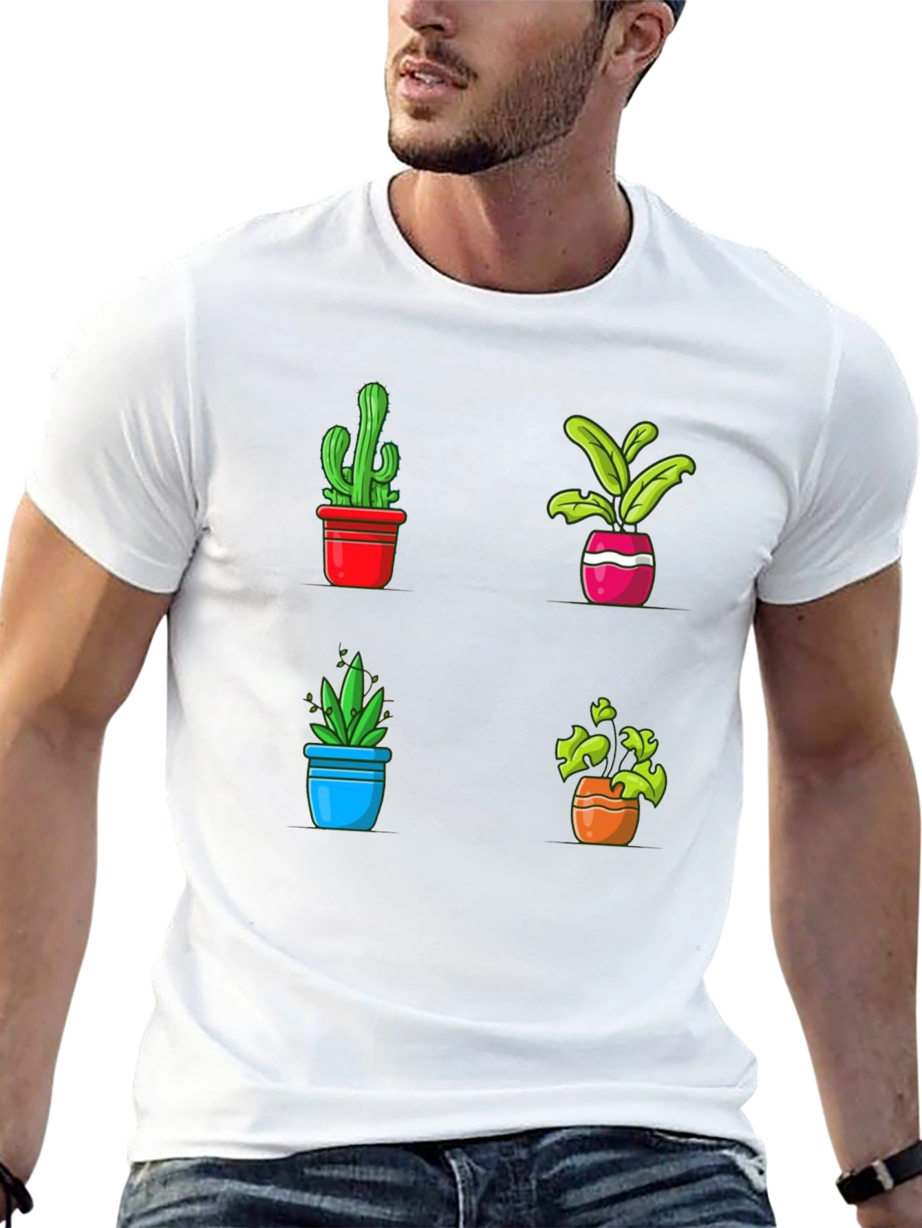 Potted Plants Graphic Tee - Black Cotton T-Shirt