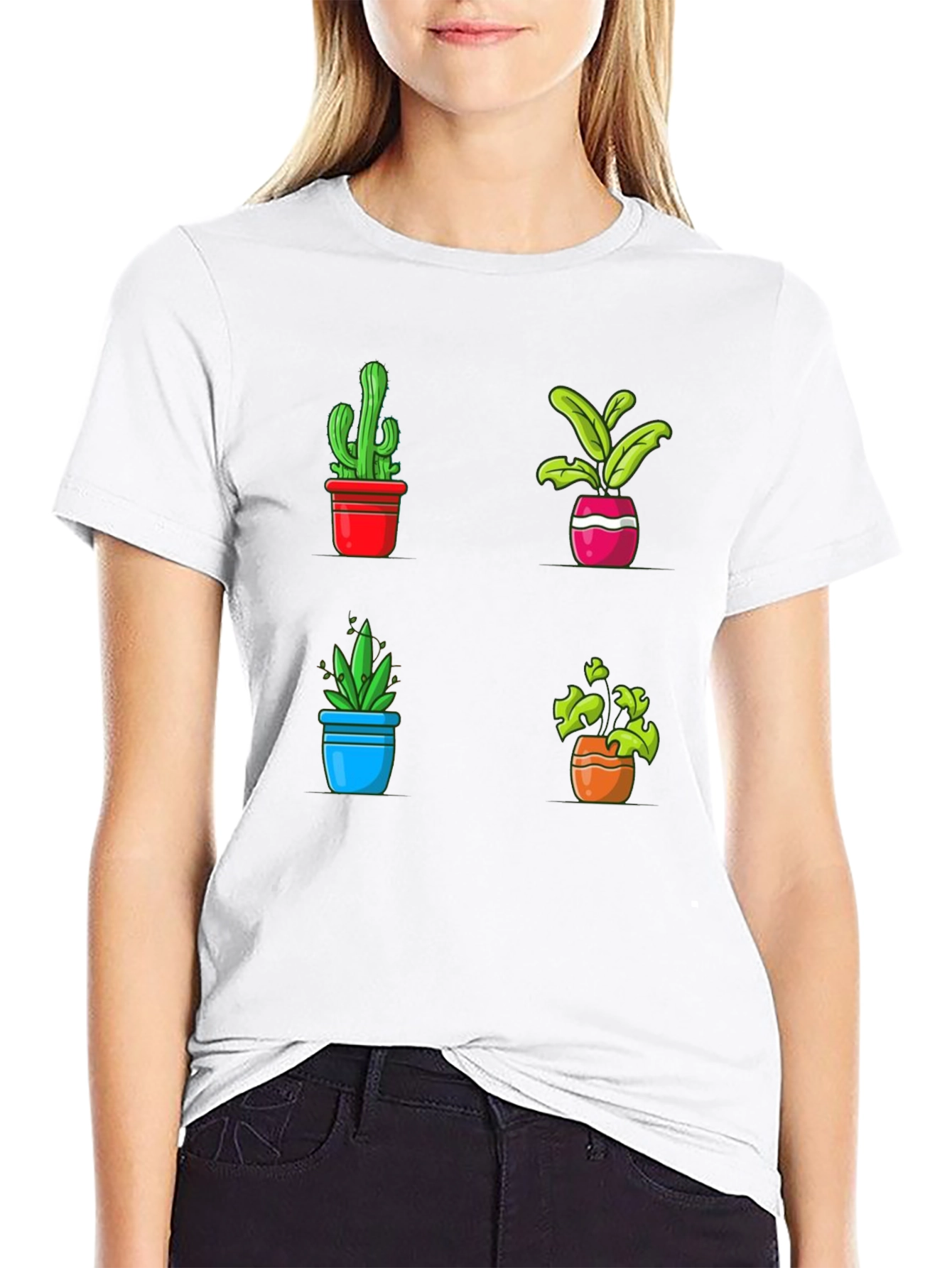 Potted Plants Graphic Tee - Black Cotton T-Shirt