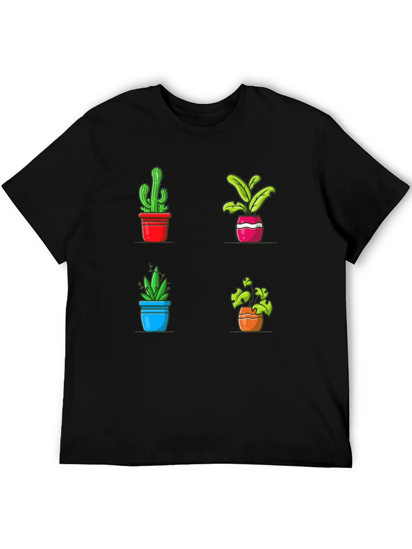 Potted Plants Graphic Tee - Black Cotton T-Shirt