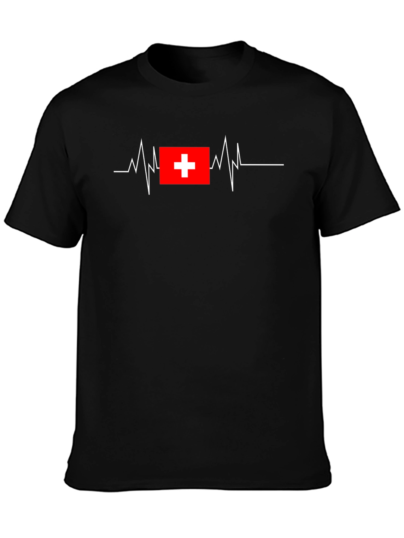 Heartbeat Swiss Flag Graphic Tee - Classic Black T-Shirt