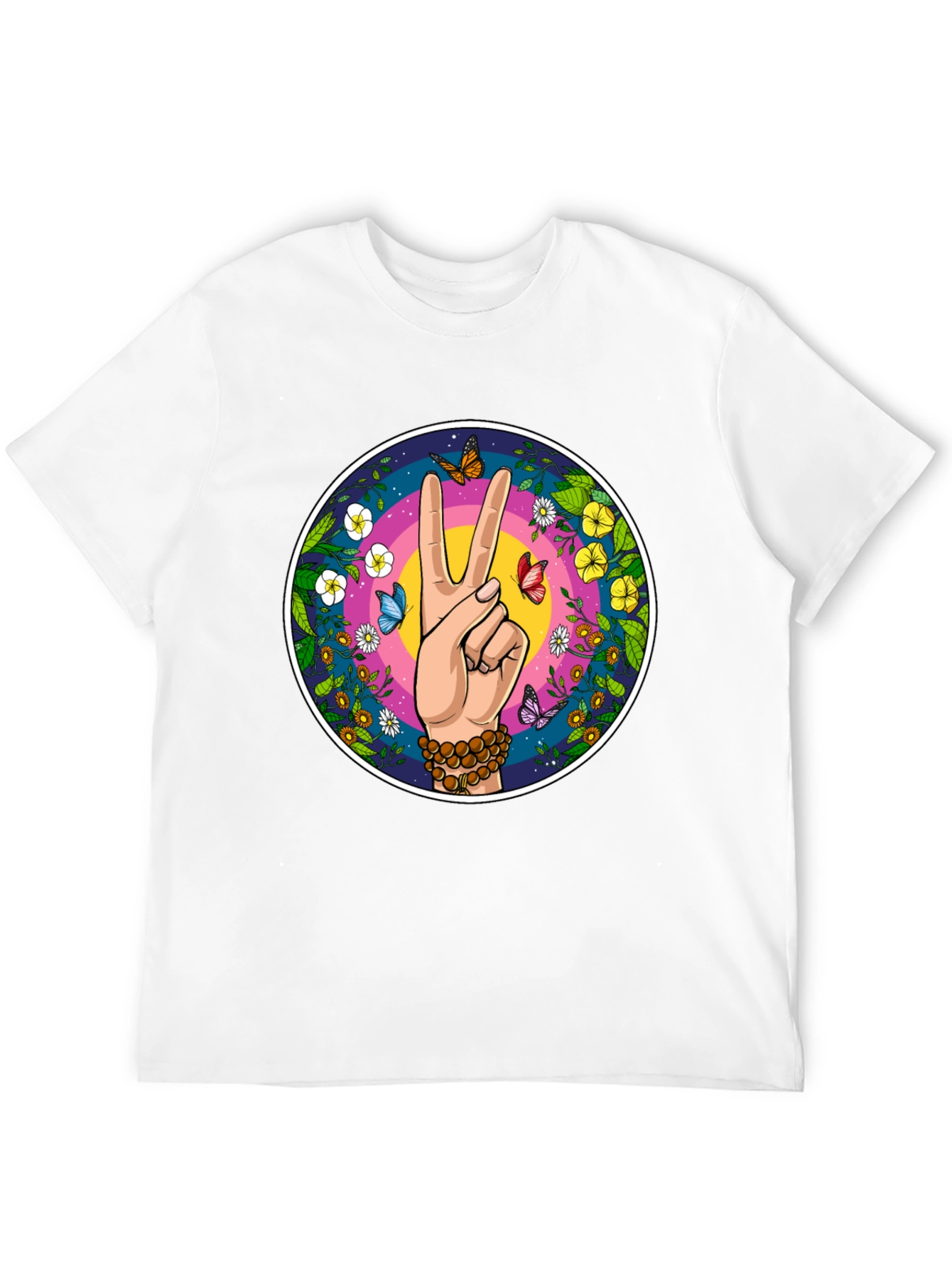 Peace Sign Butterfly Graphic Tee - Black