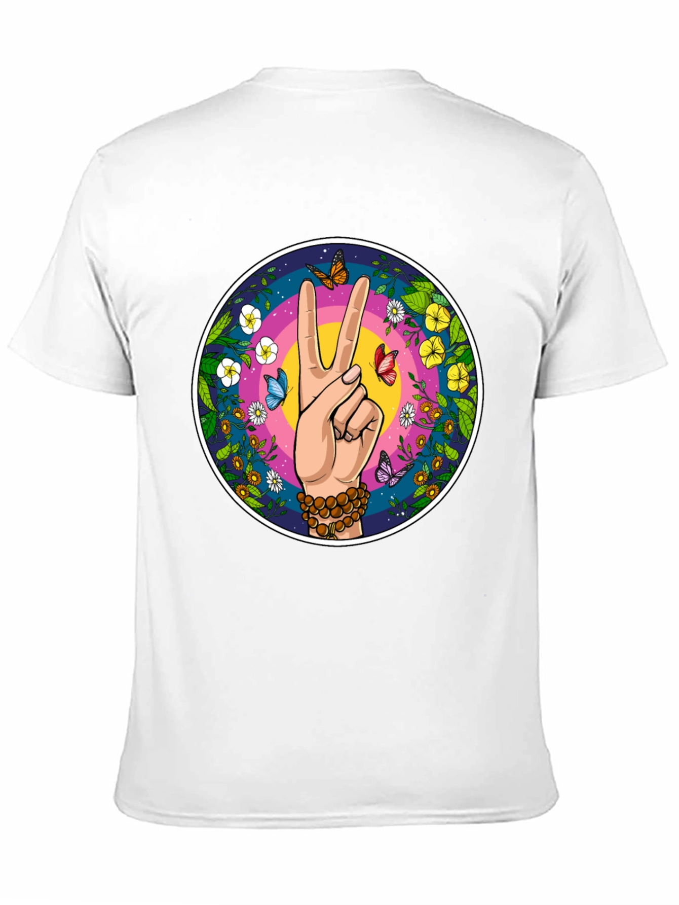 Peace Sign Butterfly Graphic Tee - Black