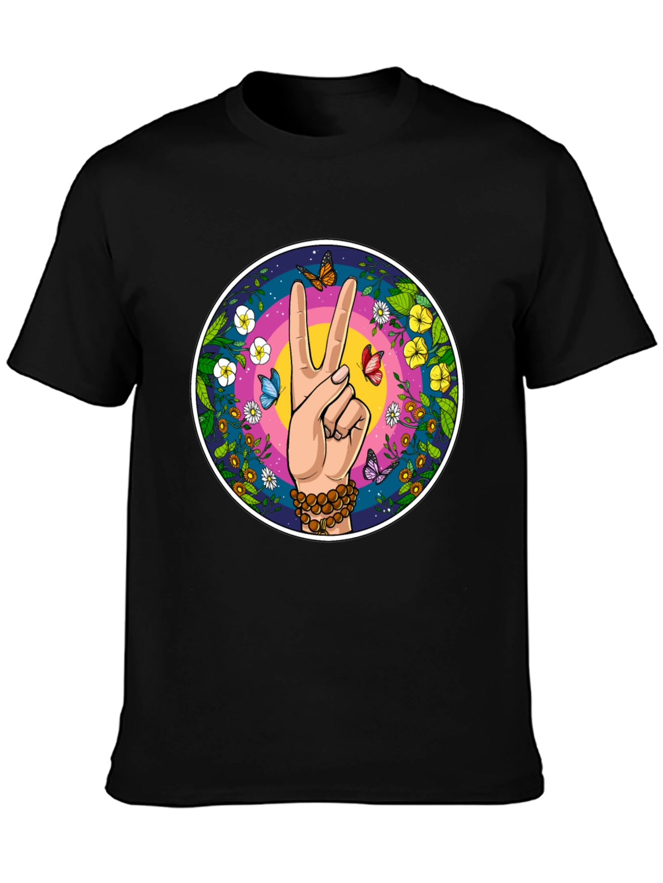 Peace Sign Butterfly Graphic Tee - Black