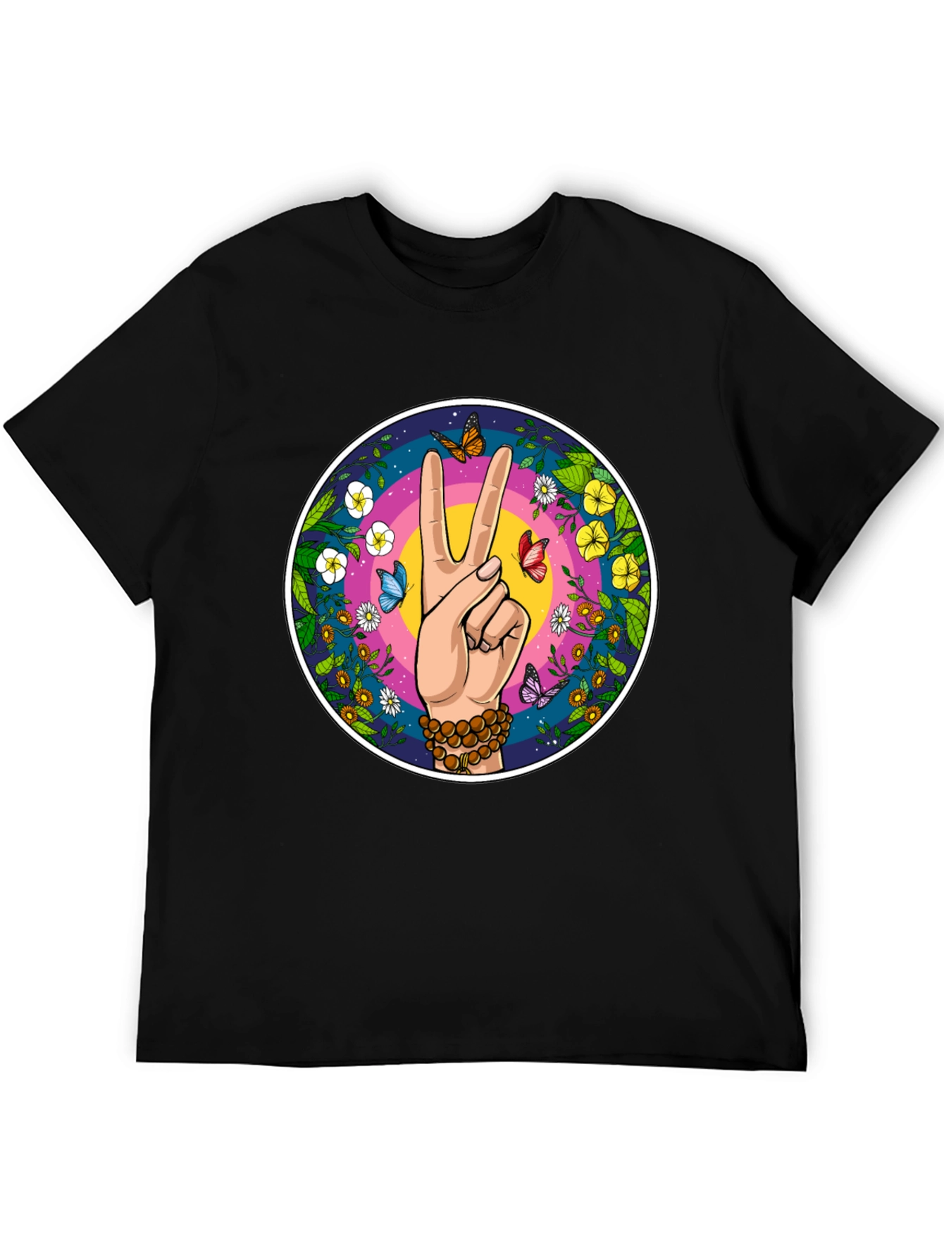 Peace Sign Butterfly Graphic Tee - Black