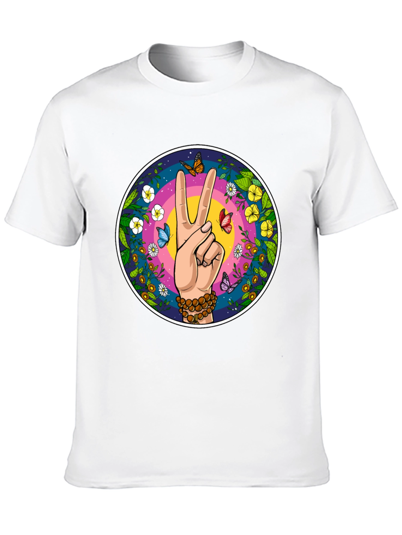 Peace Sign Butterfly Graphic Tee - Black