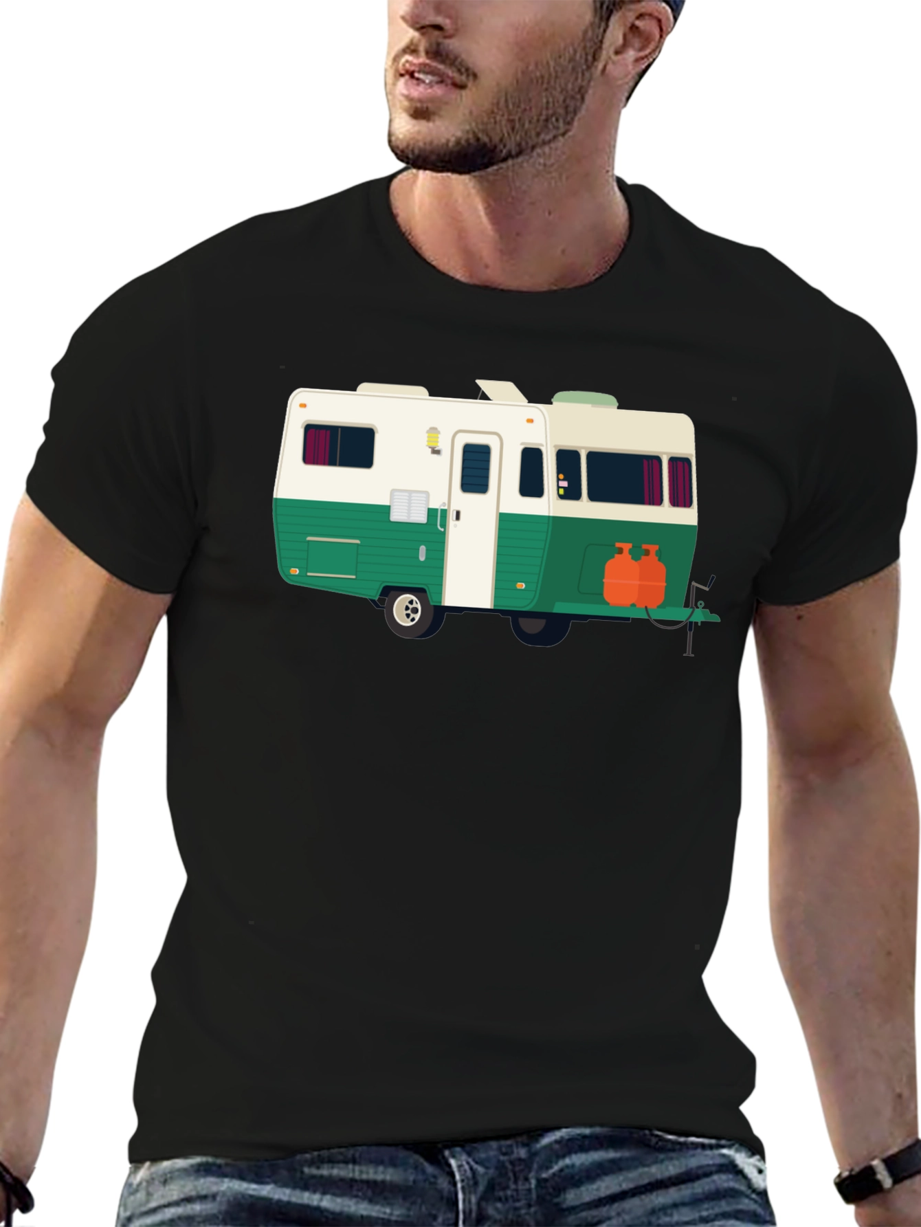 Retro Camper Graphic Tee - Black Cotton T-Shirt