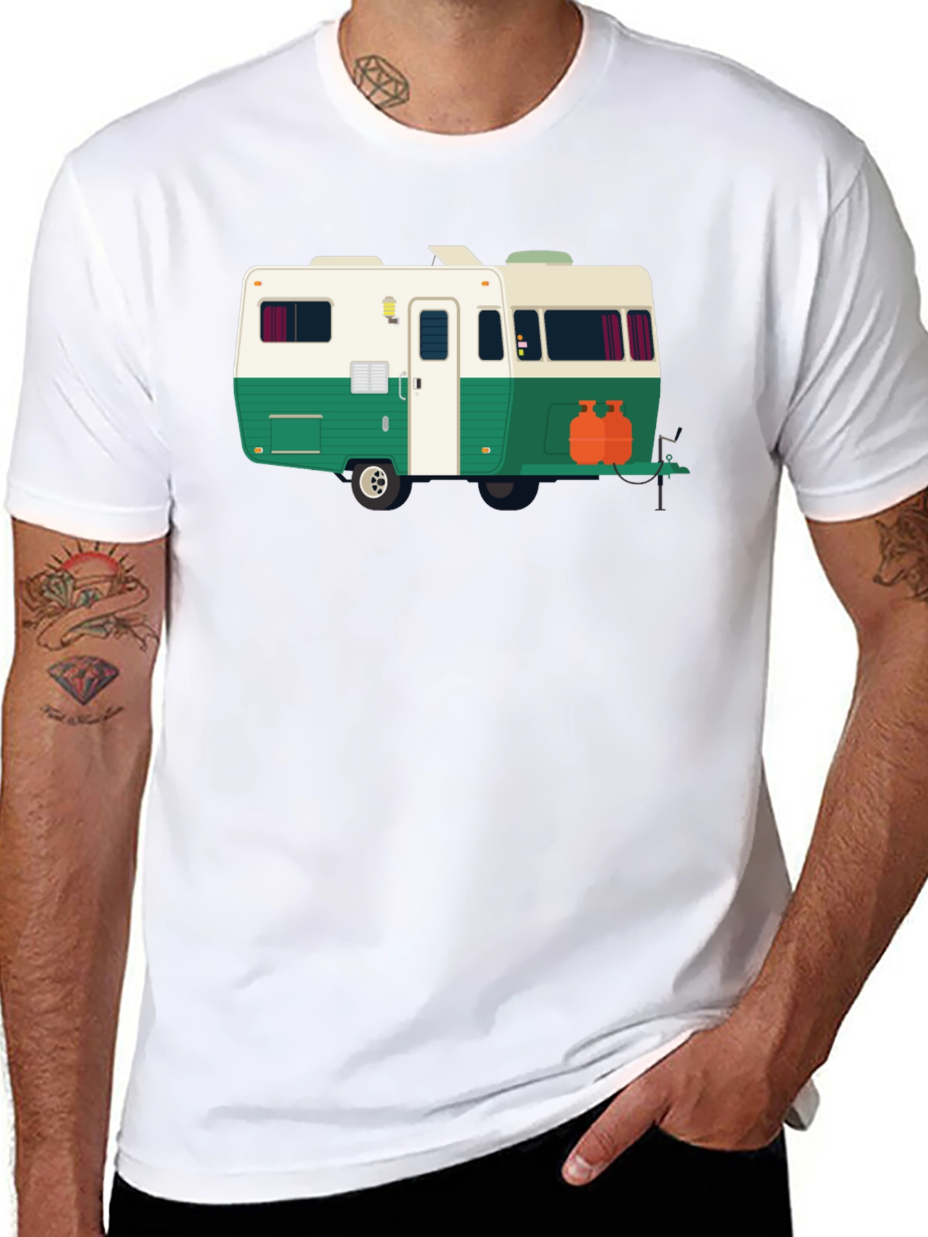 Retro Camper Graphic Tee - Black Cotton T-Shirt