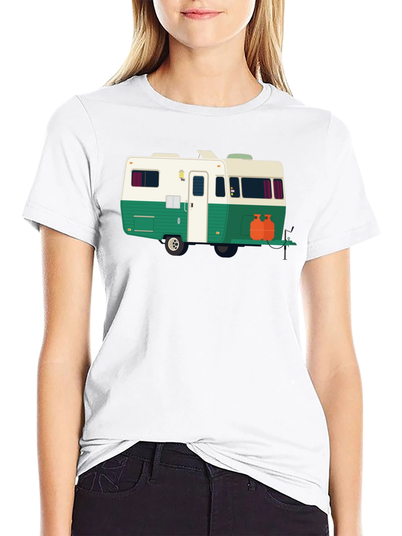Retro Camper Graphic Tee - Black Cotton T-Shirt