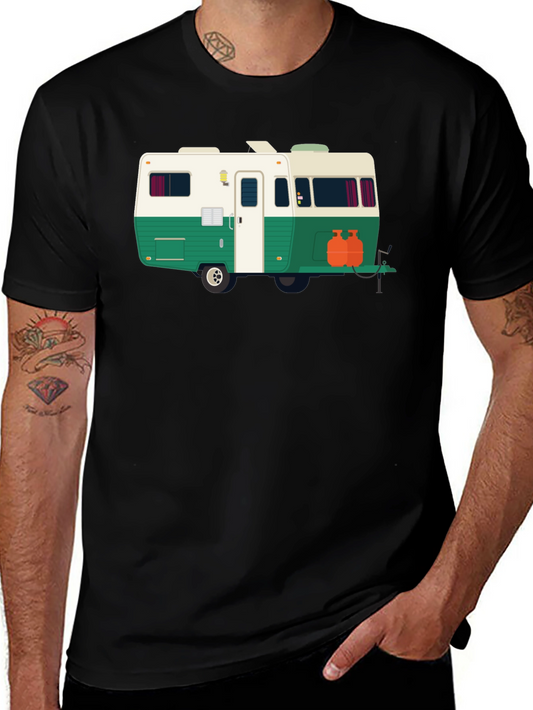 Retro Camper Graphic Tee - Black Cotton T-Shirt