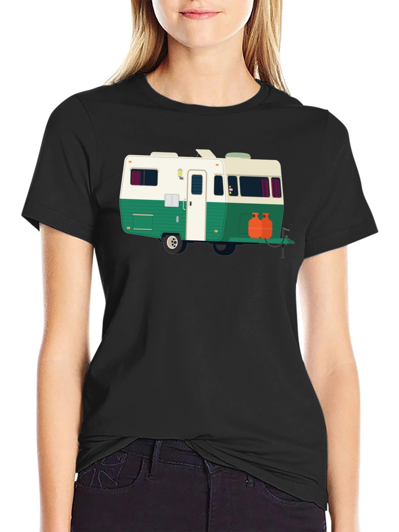 Retro Camper Graphic Tee - Black Cotton T-Shirt