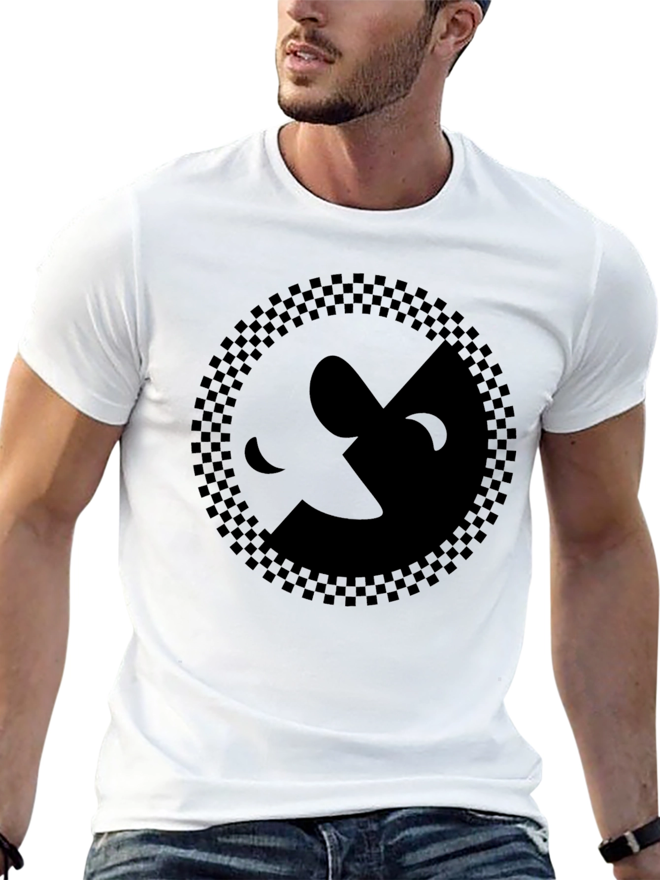 Yin Yang Checkerboard Graphic Tee - Black