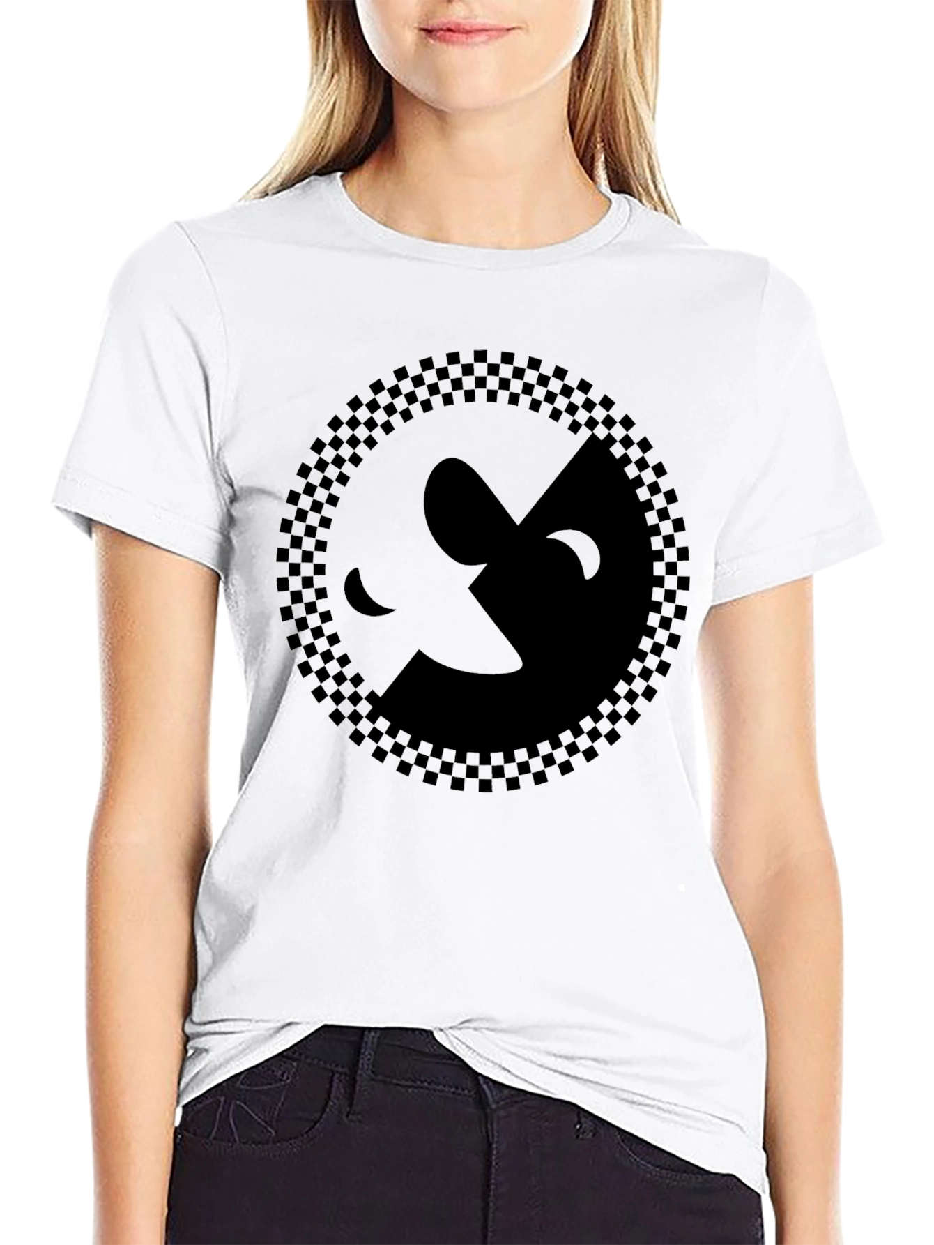 Yin Yang Checkerboard Graphic Tee - Black