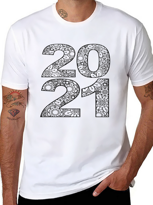 2021 Floral Pattern Black T-Shirt