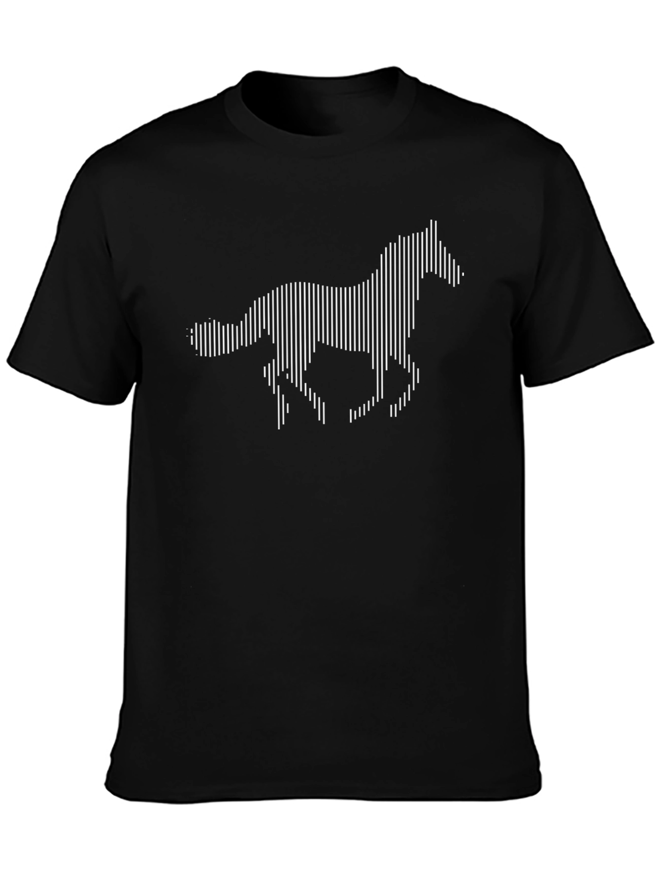 Black T-Shirt with White Abstract Horse Graphic