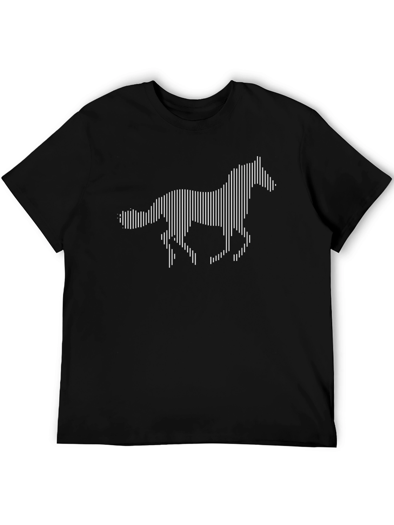 Black T-Shirt with White Abstract Horse Graphic