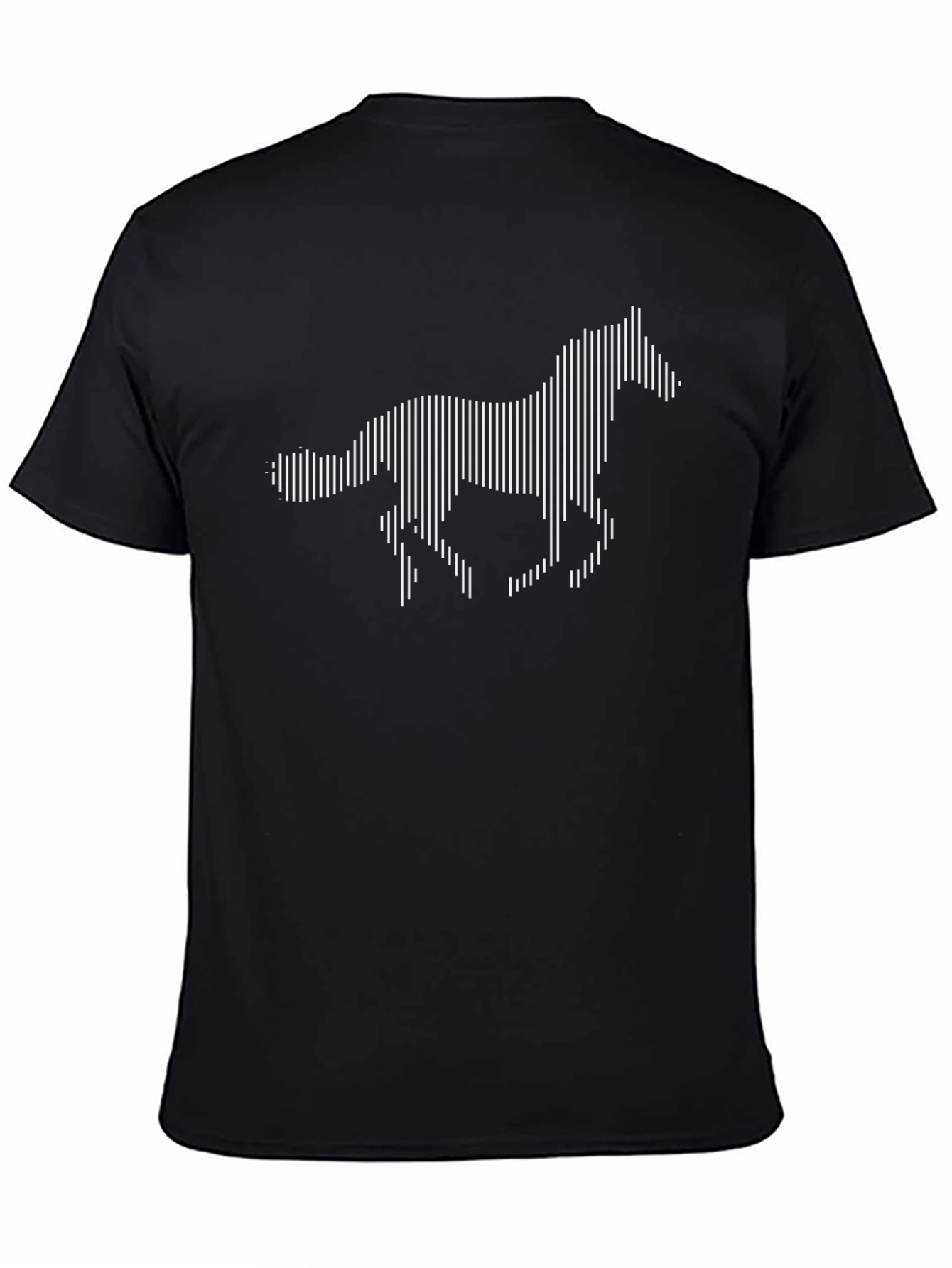 Black T-Shirt with White Abstract Horse Graphic