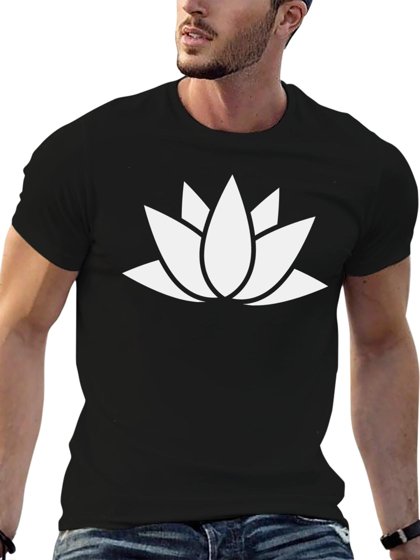 Lotus Flower Graphic Black T-Shirt