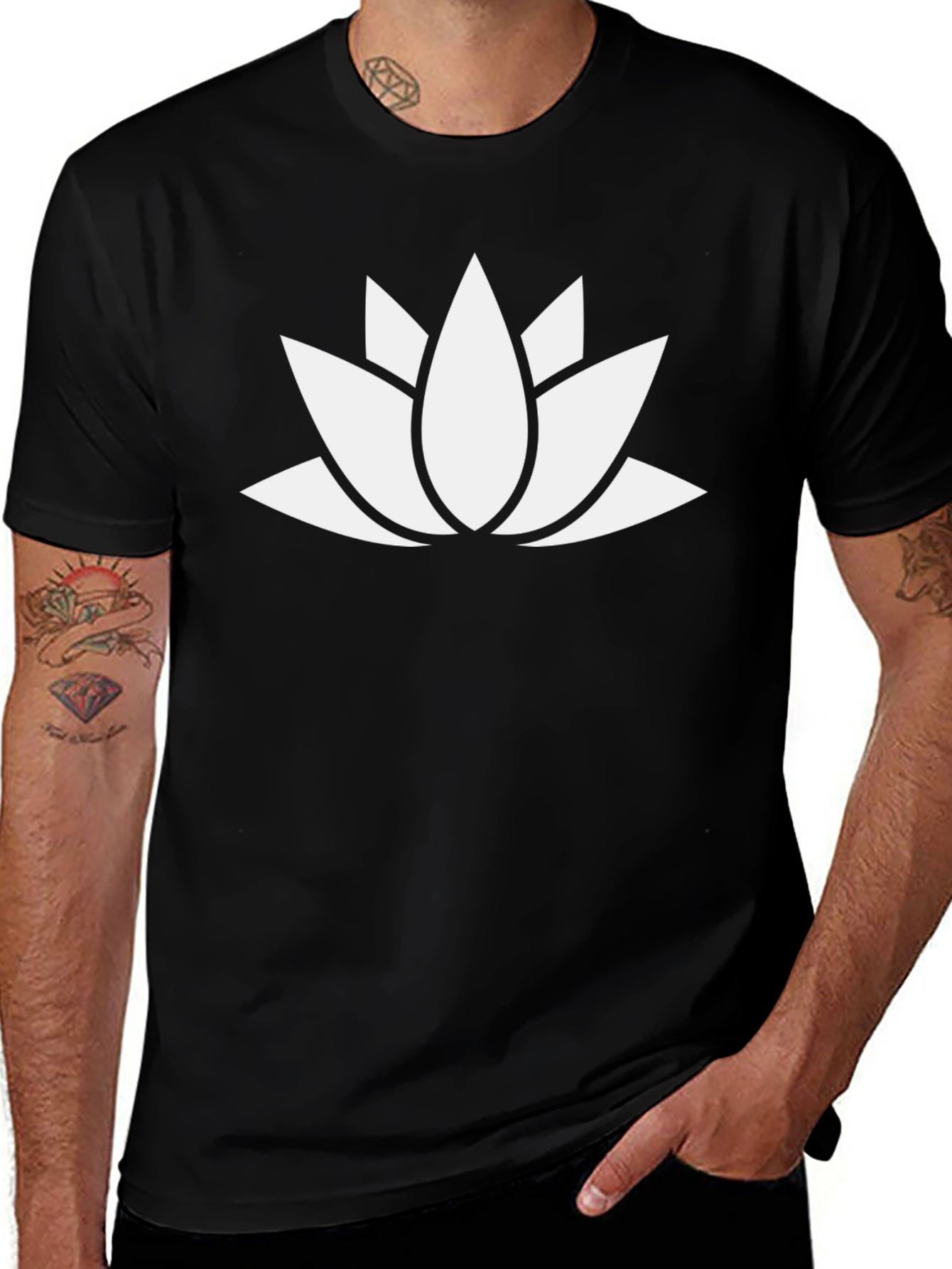 Lotus Flower Graphic Black T-Shirt