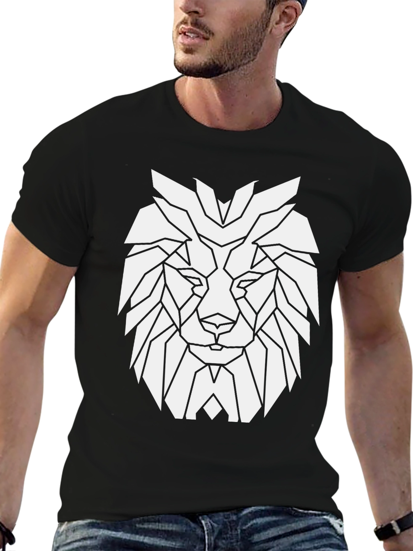 Geometric Lion Graphic Tee - Modern Streetwear