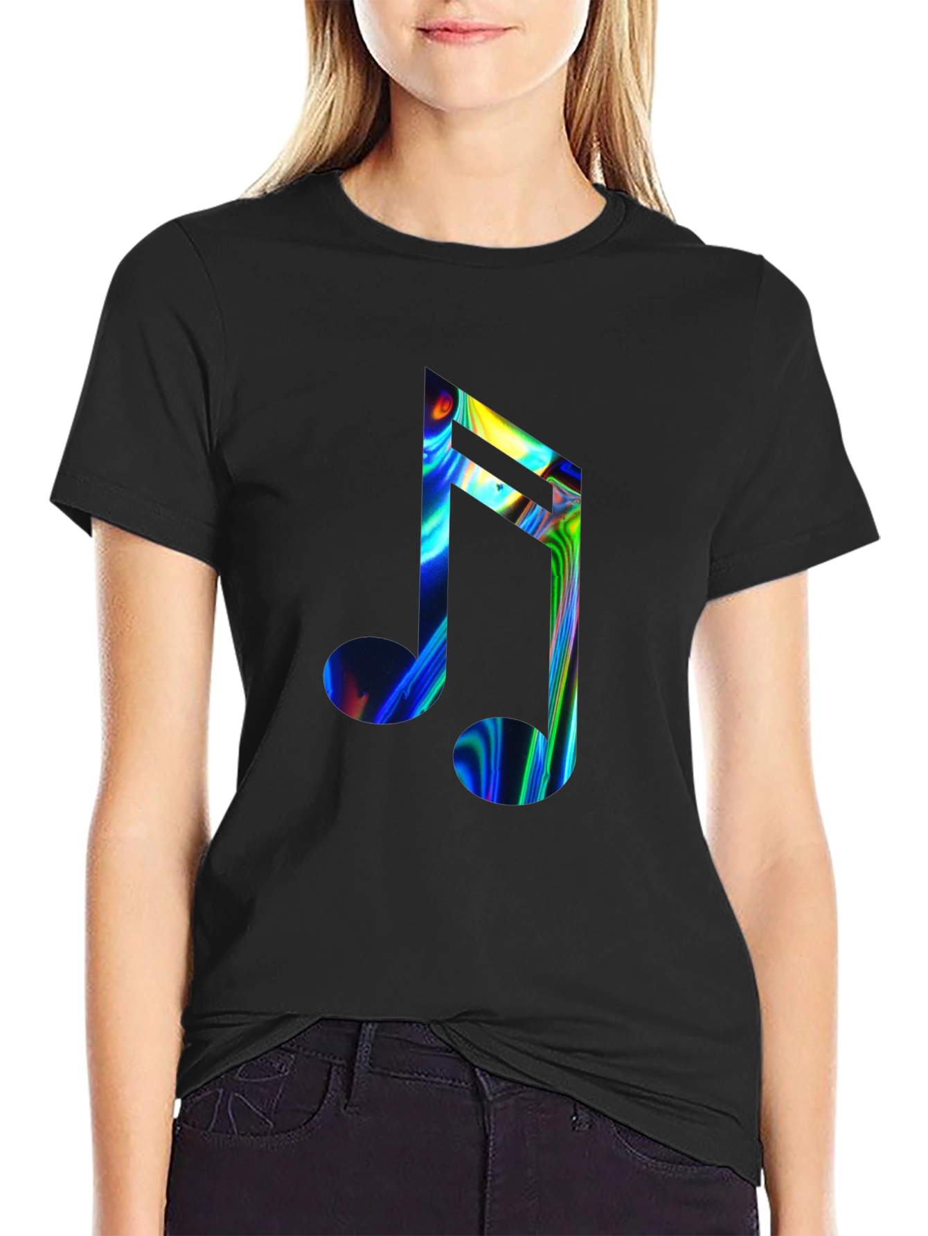 Vibrant Music Note Graphic Tee - Black