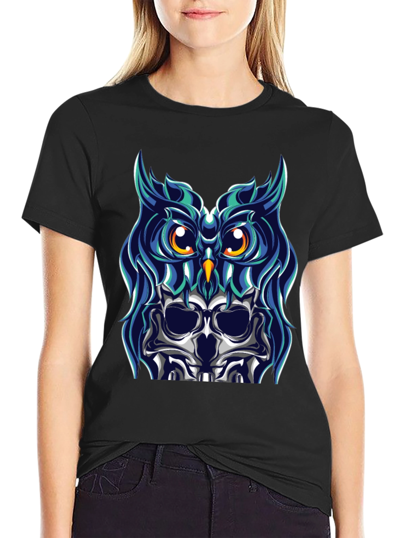 Owl Skull Graphic Tee - Black T-Shirt