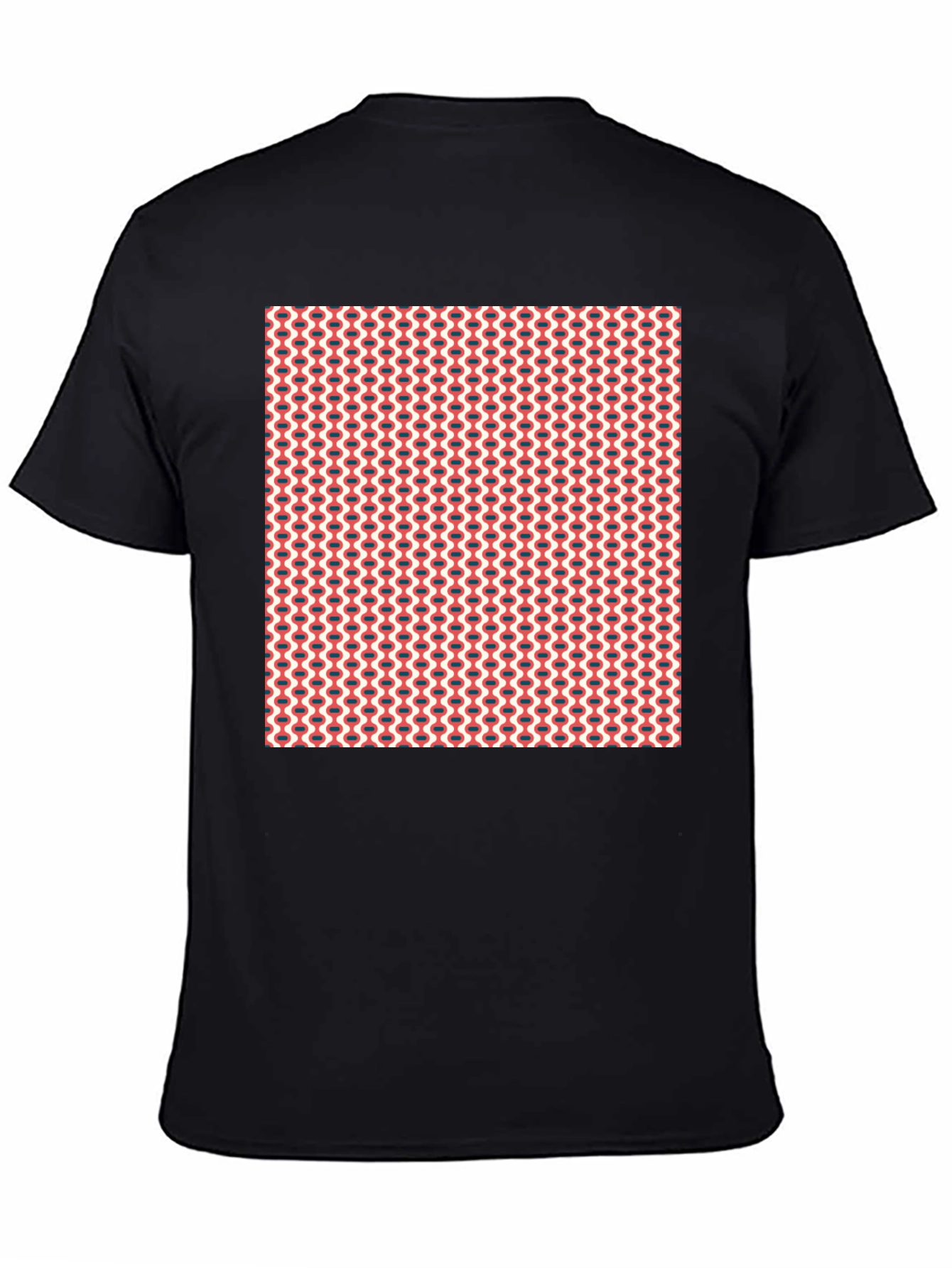 Retro Geometric Print Crew Neck Tee - Black