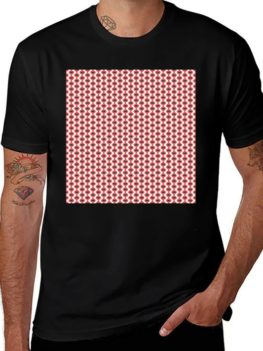 Retro Geometric Print Crew Neck Tee - Black