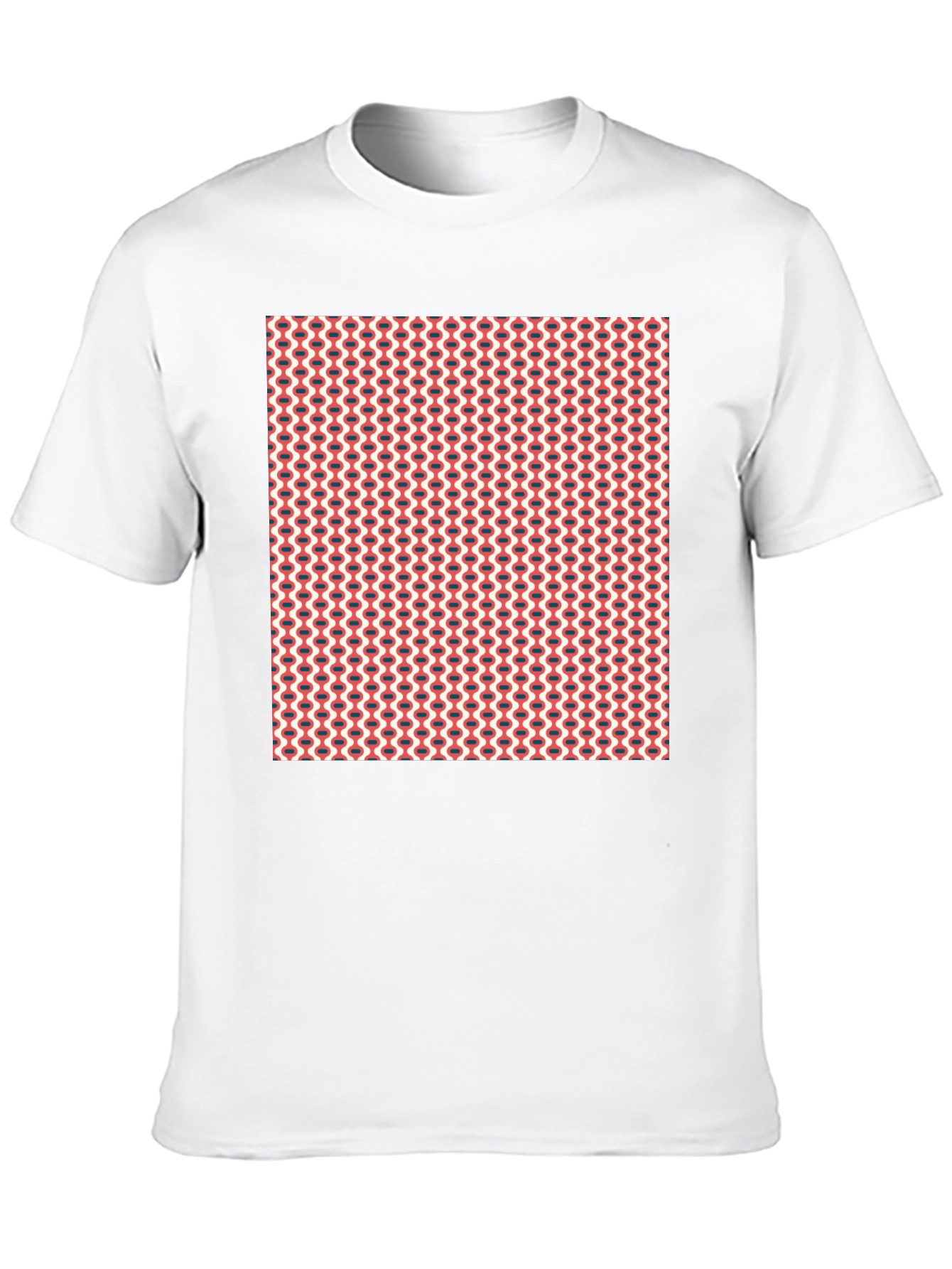 Retro Geometric Print Crew Neck Tee - Black